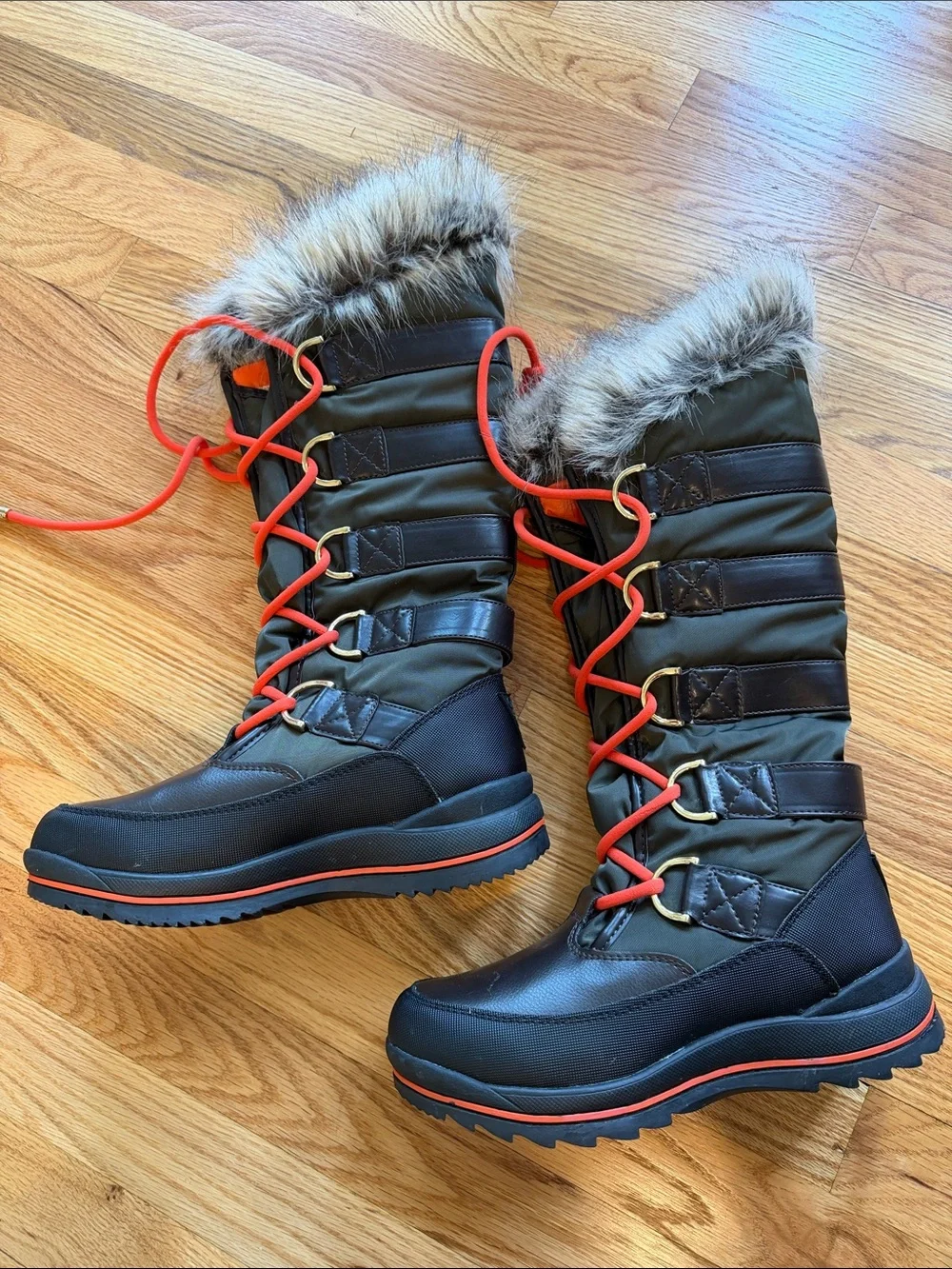 Guess Black Winter Boots with Orange Laces and Faux Fur Cuff